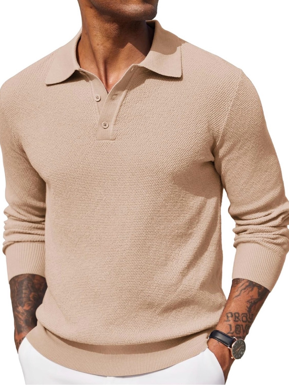 COOFANDY Men's Knit Polo Shirt Long Sleeve Casual Dress Pullover Sweater XXL